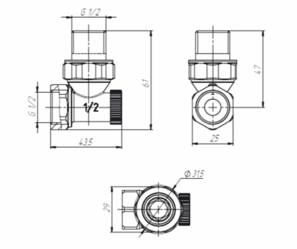 Клапан запорный угловой 1/2" тип tk-zu magnum
