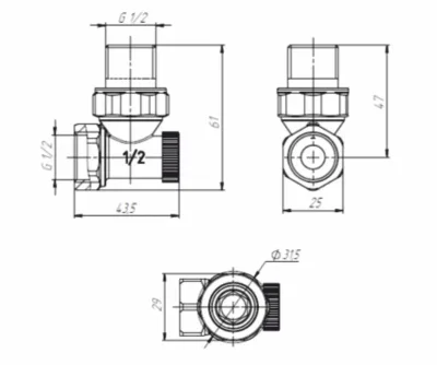 Клапан запорный угловой 1/2" тип tk-zu magnum