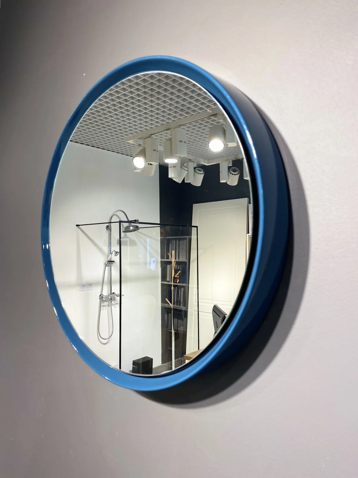 NicDesign \ PARENTESI \ Круглое керамическое зеркало со светодиодной подсветкой \ 50cm \ Цвет-Синий