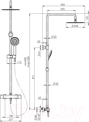 Душевая система со смесителем Rubineta Olo BK + Thermo-15 / 625038
