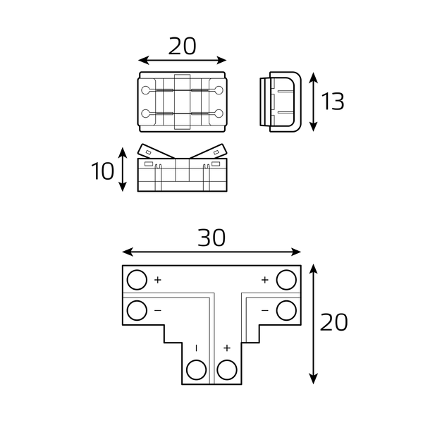 Набор коннекторов для светодиодной ленты Gauss Basic: Т-образный коннектор, 3 клипсы, 8-10 мм, IP20 / BT400