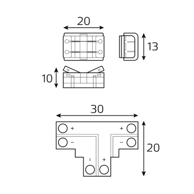 Набор коннекторов для светодиодной ленты Gauss Basic: Т-образный коннектор, 3 клипсы, 8-10 мм, IP20 / BT400