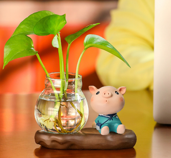 Ваза ILikeGift Sitting Pig гидропонная на подставке / 118P-013-04