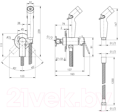 Гигиенический душ со смесителем Cersanit Brasko 64103