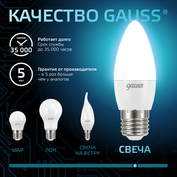 Лампа Gauss Candle E27 6.5W 4100K / 103102207