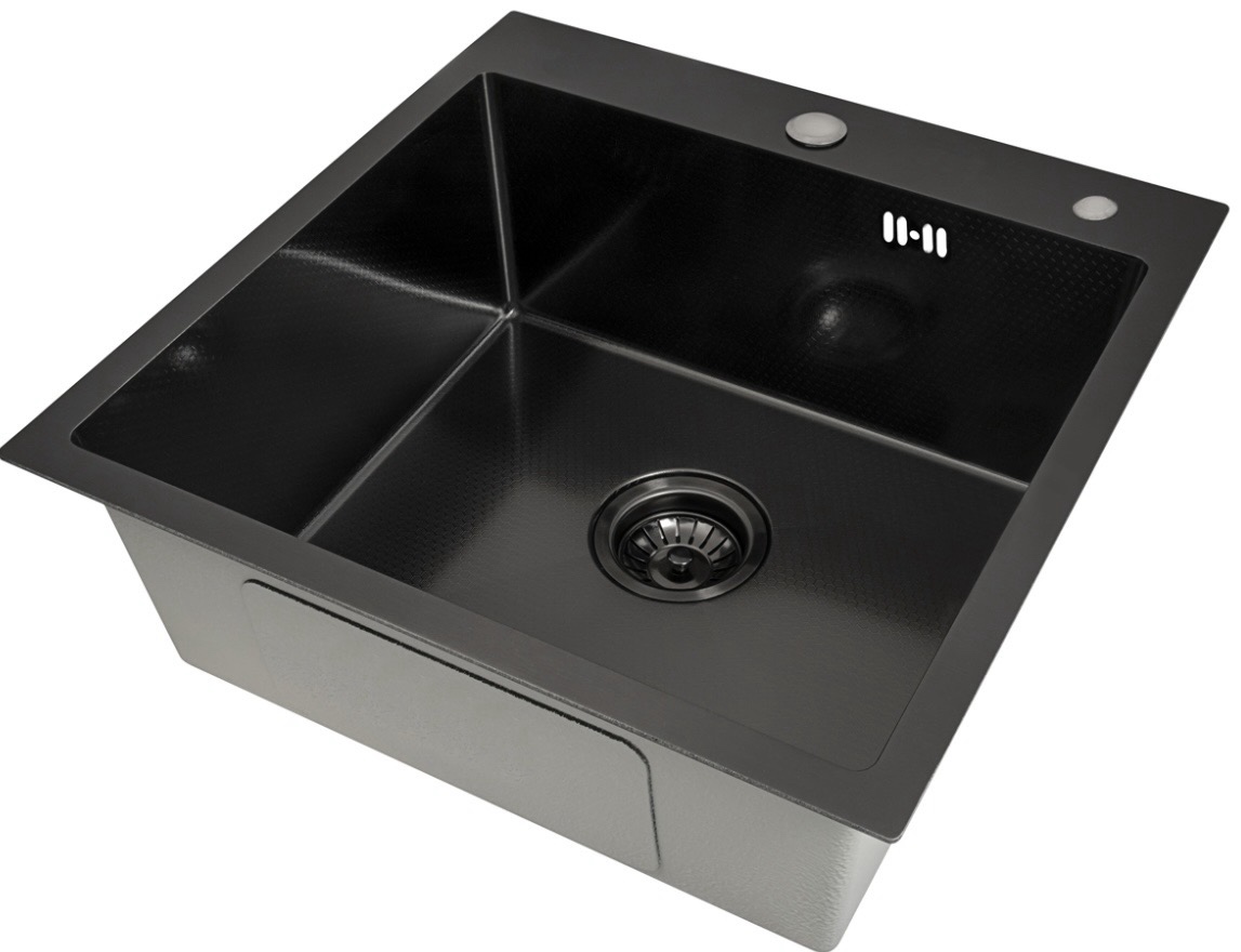 Мойка кухонная 600/500 black decor новая (комплект коландер +дозатор)