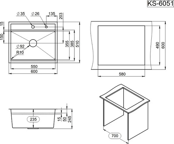 Мойка кухонная GRANULA KS-6051