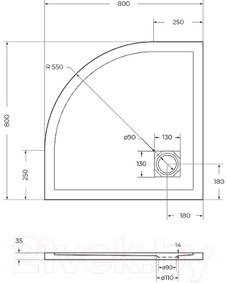 Душевой поддон BelBagno TRAY-MR-UNO-R-80-550-35-W-CR