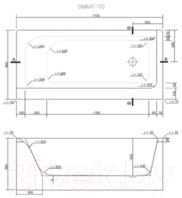 Ванна акриловая Cersanit Smart 170x80 L