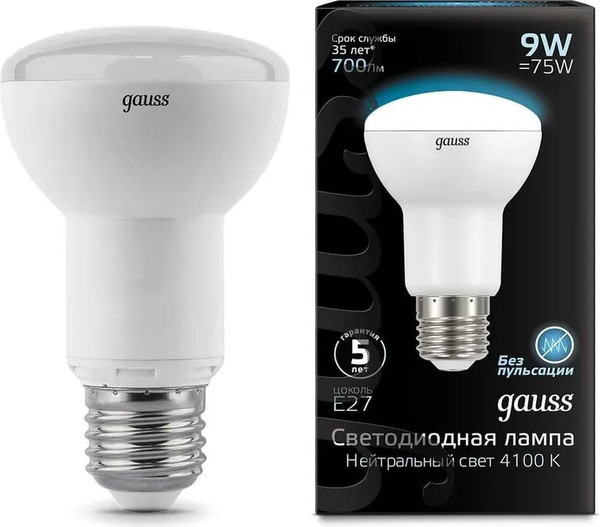 Лампа Gauss E27 9W 4100K / 106002209