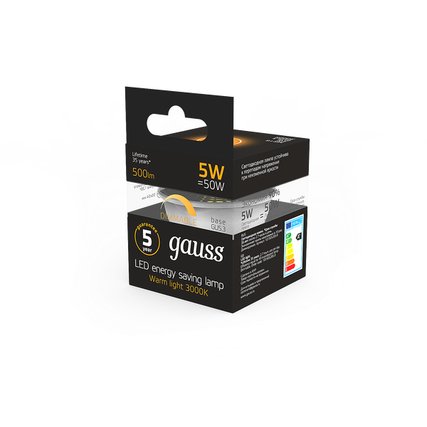 Лампа Gauss GU5.3-dim 5W 2700K/3000K / 101505105-D