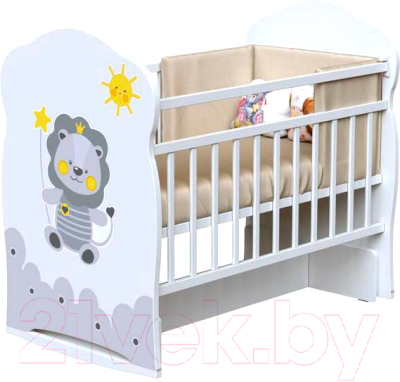 Детская кроватка VDK Happy Lion колесо-качалка с маятником