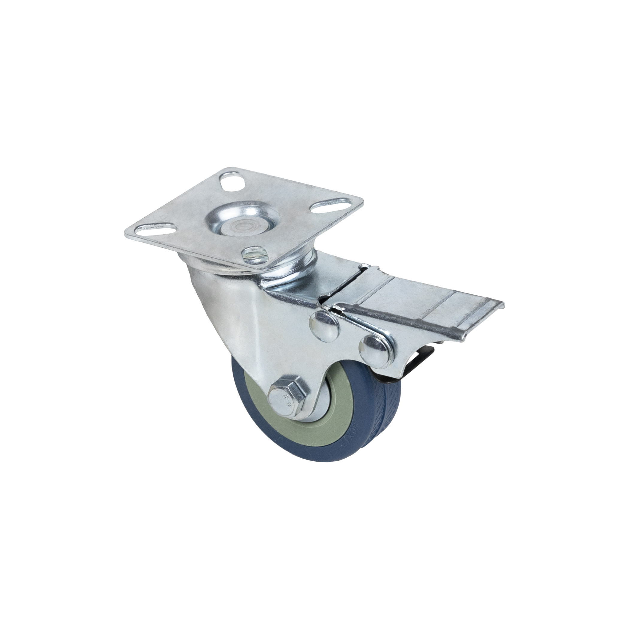 Колесо меб. d50 h70 с площадкой с рез.ободом с торм., серый AKS