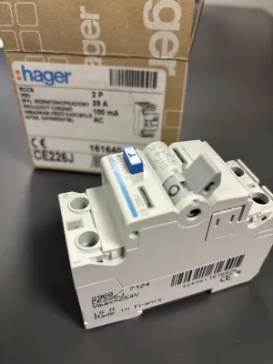 УЗО Hager, электромеханическое, 2P, 25A, 100 mA AC
