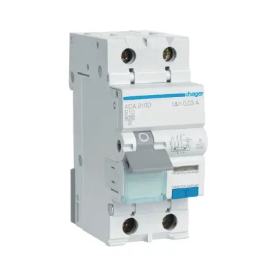 Дифференциальный автомат Hager, ADA910D, 2p b 10a/30мА, 6 кa