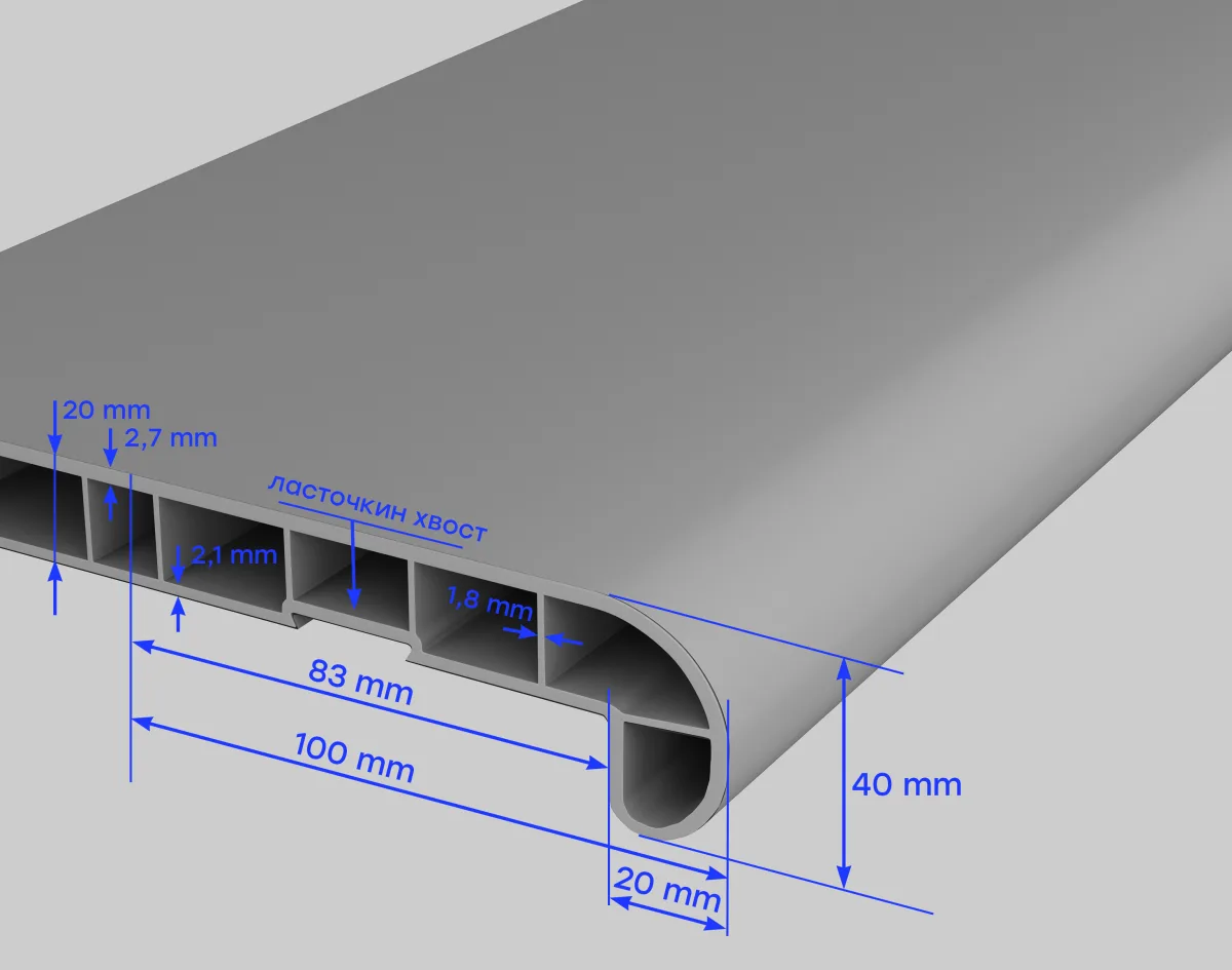 Подоконник пвх 100х2400 мм белый глянцевый estera