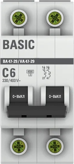 Выключатель автоматический EKF ВА 47-29 2P 6A (C) 4.5кА / mcb4729-2-06C