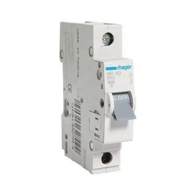 Автоматический выключатель hager, mb163,1p b 63a 6 кa