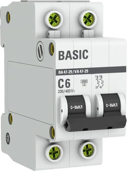 Выключатель автоматический EKF ВА 47-29 2P 6A (C) 4.5кА / mcb4729-2-06C