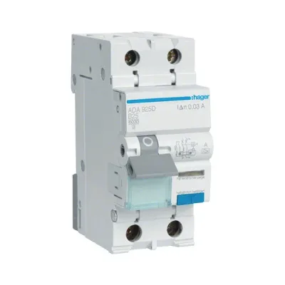 Дифференциальный автомат Hager, ADA925D, 2p b 25a/30мА, 6 кa, тип А