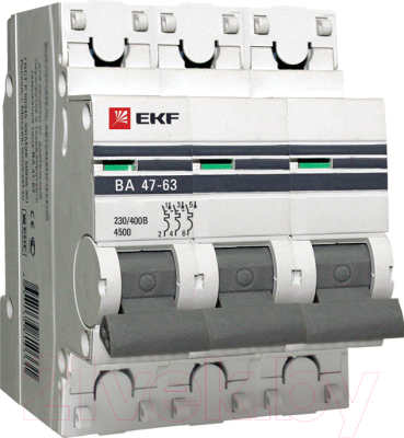 Выключатель автоматический EKF ВА 47-63 3P 10А (C) 4.5kA PROxima / mcb4763-3-10C-pro