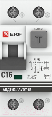 Дифференциальный автомат EKF Averes DVA-6 1P+N 16А 30мА (AC) 6кА / rrcbo6-1pn-16C-30-ac-av