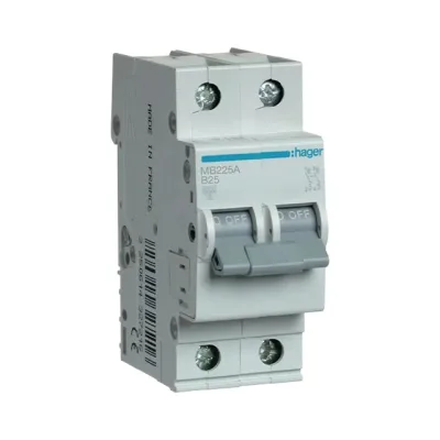 Автоматический выключатель hager, mb225a, 2p b 25a 6 кa