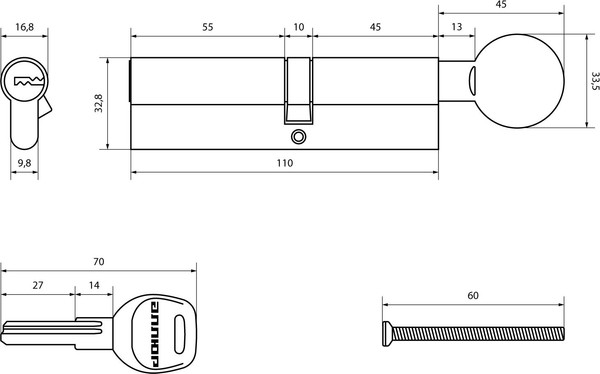 Цилиндровый механизм замка Аллюр HD FG 110-5К CP 60x50G