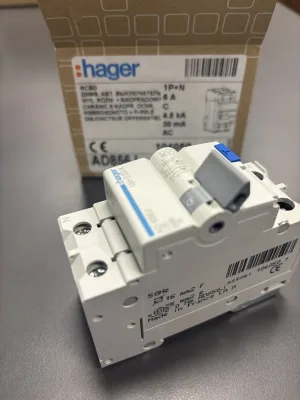 Дифференциальный автомат Hager 1P+N, 6A, 30 mA, AC, 4,5kA электромеханический