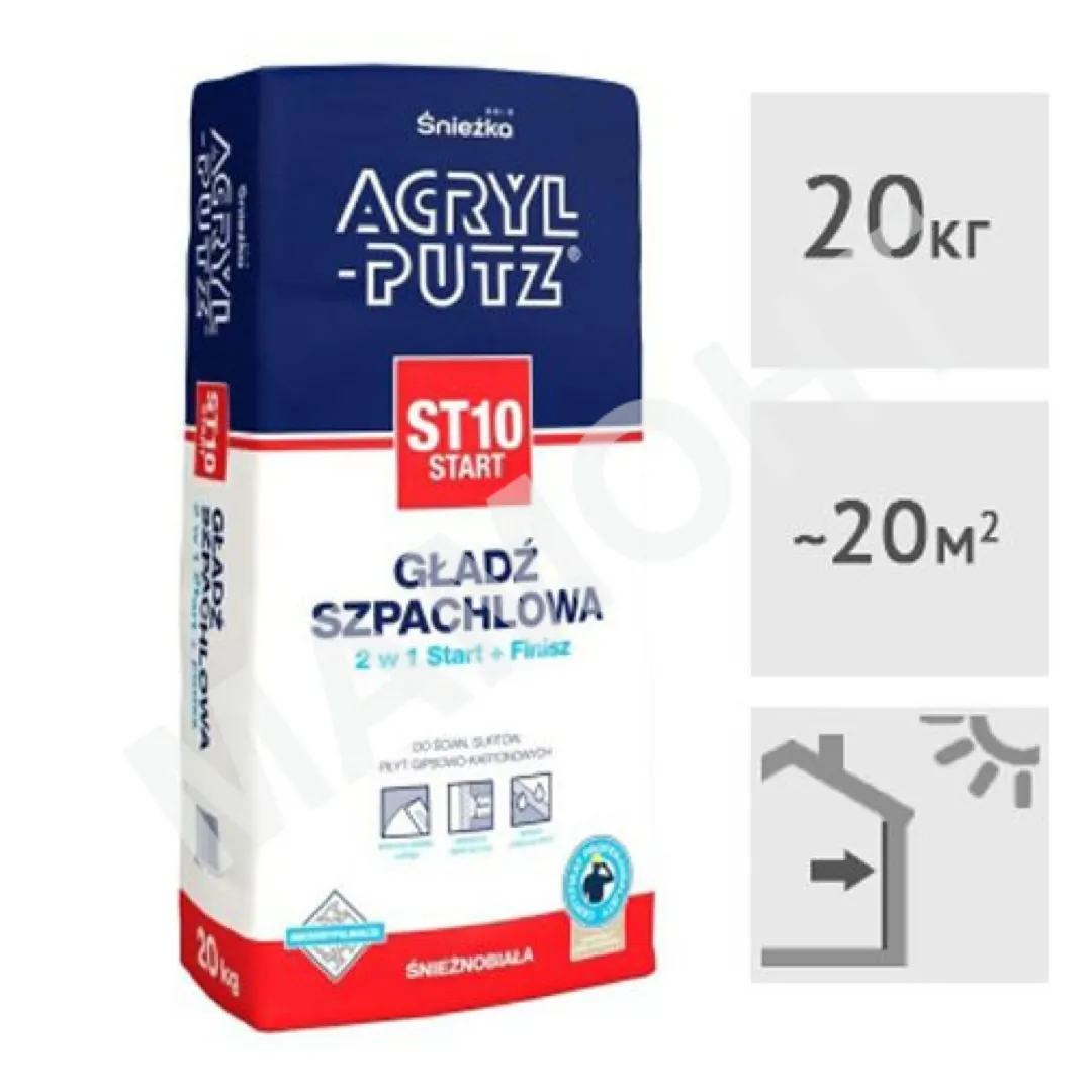 Шпатлевка гипсовая sniezka acryl putz st10 (старт + финиш), 20 кг
